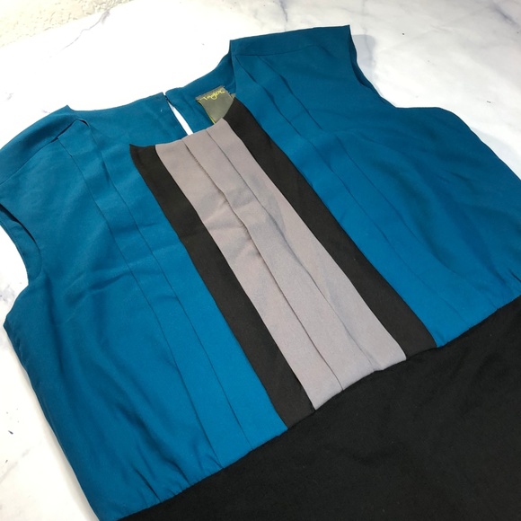 Taylor Teal Blue Black & Grey Short Sleeve Dress - Picture 3 of 7